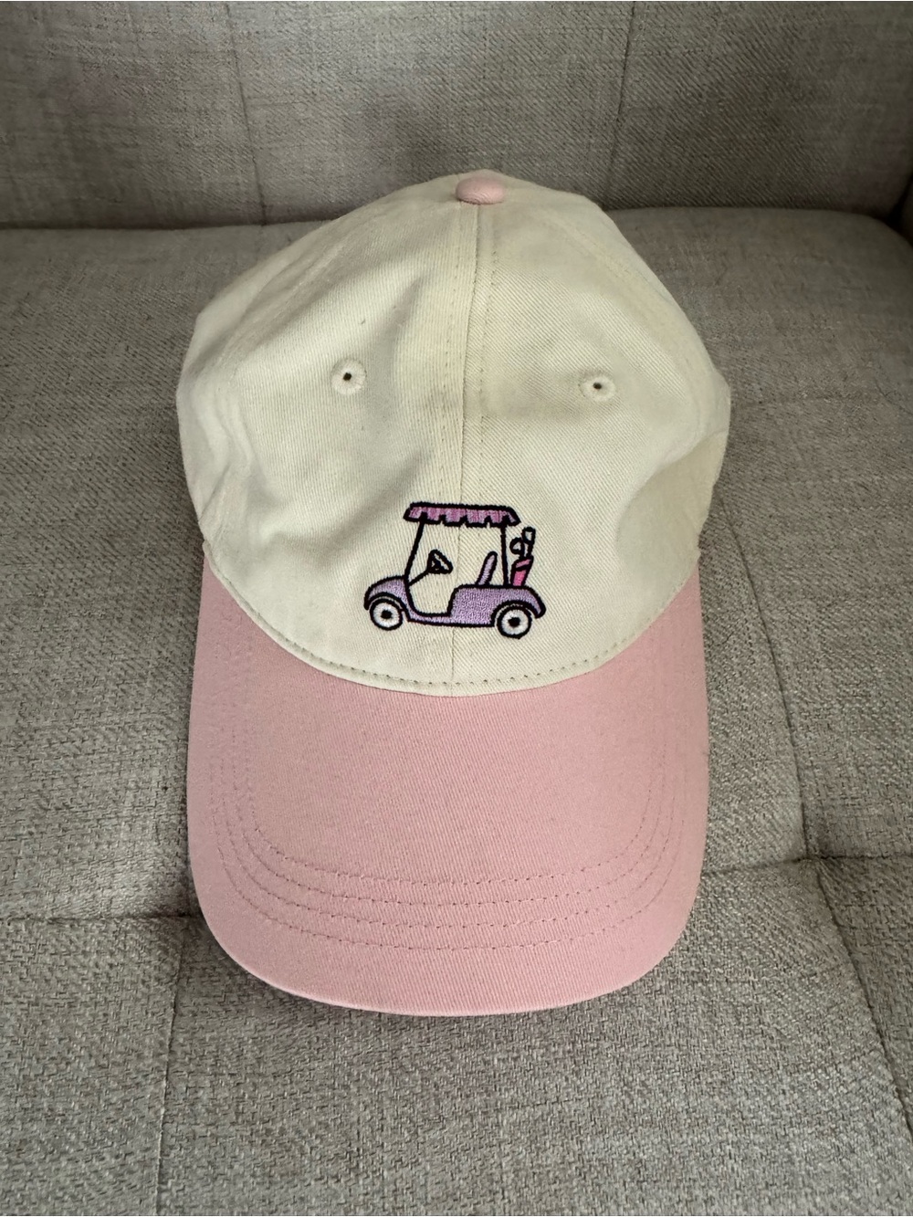 Two-Tone Pink & Cream Cap with Golf Cart Embroidery